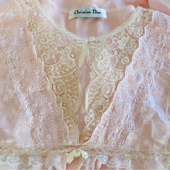 Christian Dior Vintage 80s Pale Pink Satin Lace Embroidered Nightgown Sz XL - Picture 10 of 16